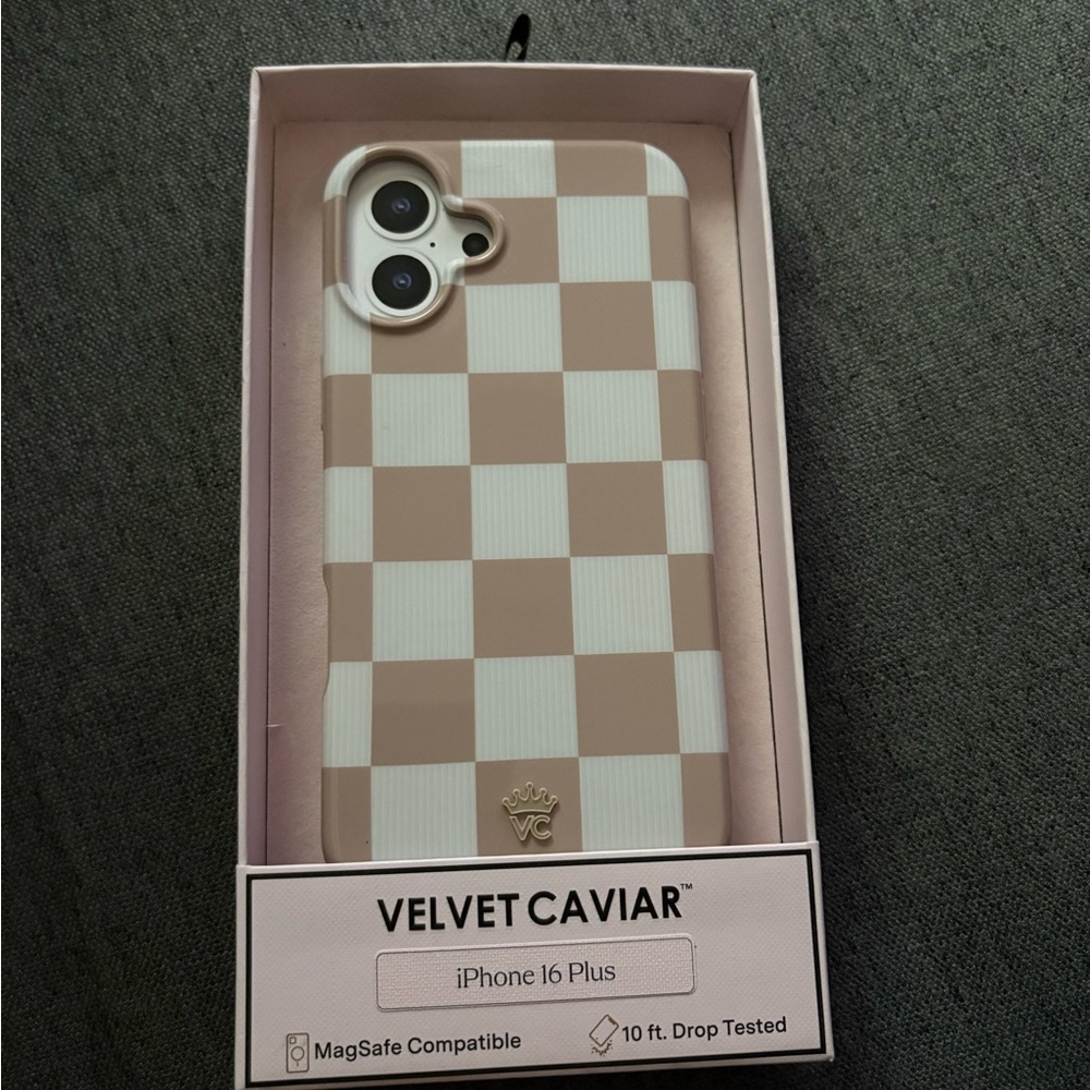 Velvet Caviar iPhone 16 Plus Case - Beige Checkered
